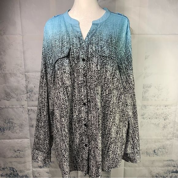 Calvin Klein Ombre Print Button Down Snakeskin Blouse - Picture 2 of 14